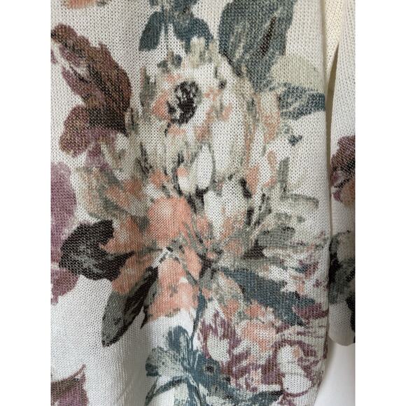 J. Jill Sweater Large Floral Lightweight Vneck Relaxed New Linen Blend - Picture 6 of 14